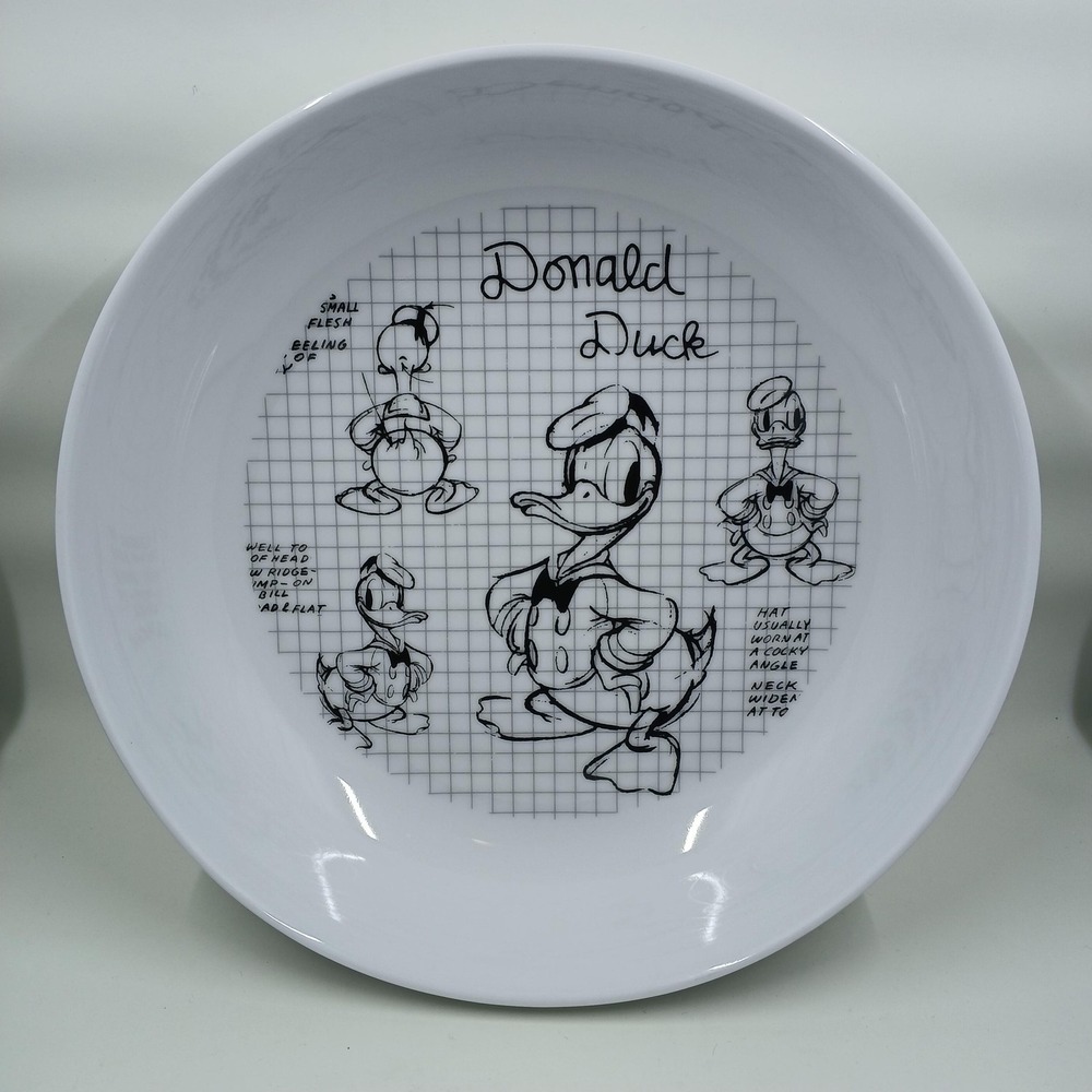 Disney‎ Donald Duck Pasta Bowl White Ceramic Sketch Grid Design Animator Notes